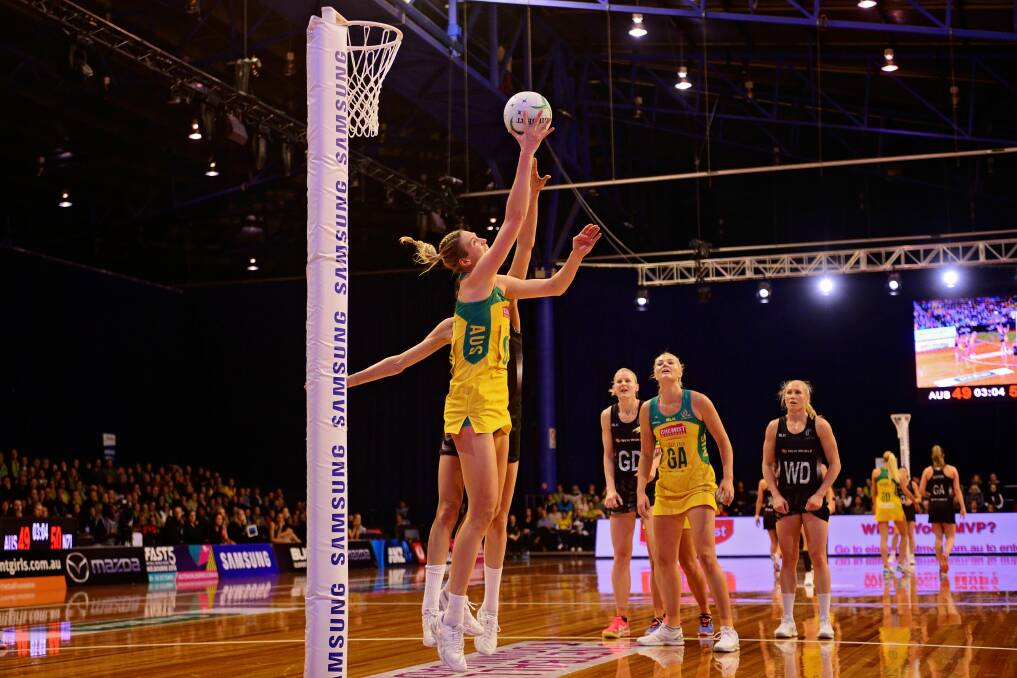 Australia take on New Zealand in a Constellation Cup tie at the Silverdome in 2016. Picture by Phillip Biggs