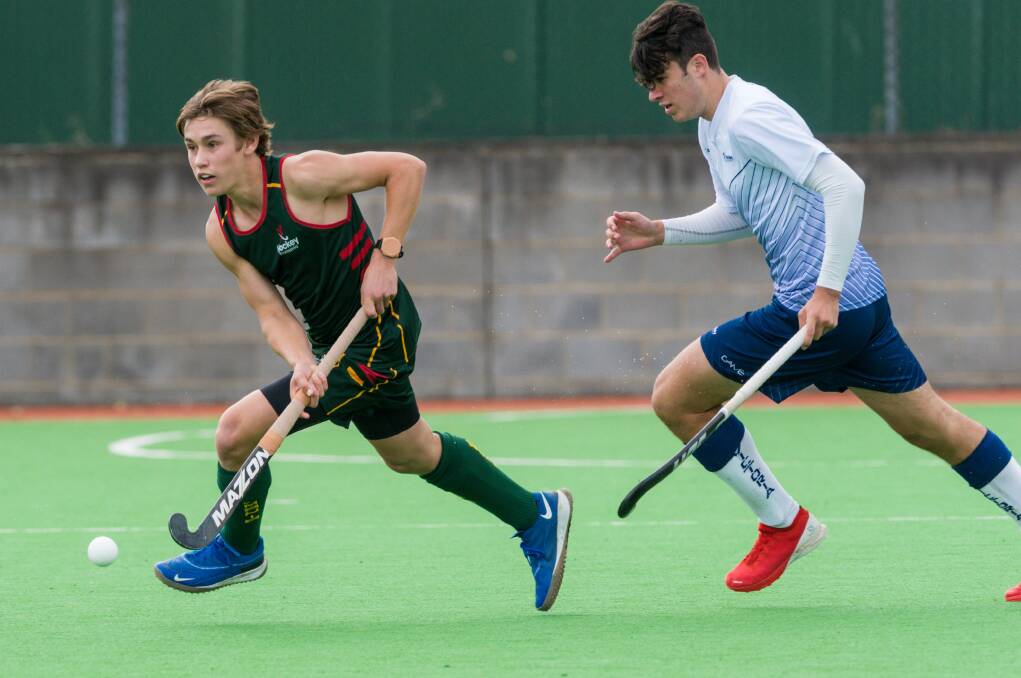 Tasmania's Lachlan Rogers in action against Victoria at the under-18 national championships at St Leonards. Picture by Phillip Biggs
