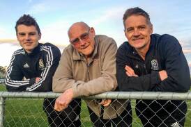 Launceston City patron Peter Mies (centre) pictured with son Roger (right) and grandson Noah in 2019. Picture by Rob Shaw