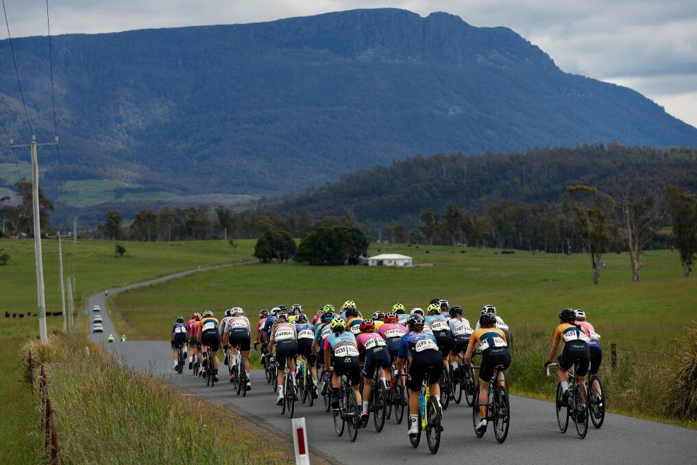Riders prepare to tackle Poatina Hill in last year's Tour of Tasmania. Picture by Con Chronis