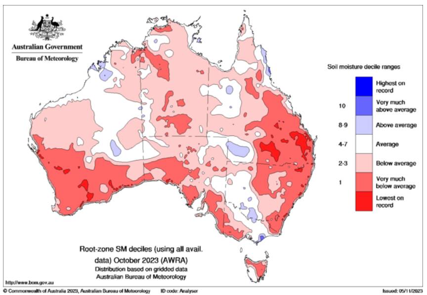 Soil moisture across Australia. Picture from Bureau of Meteorology. 
