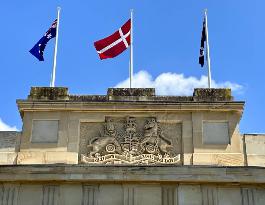The Danish flag flying from the Tasmanian Parliament building. Picture supplied. 