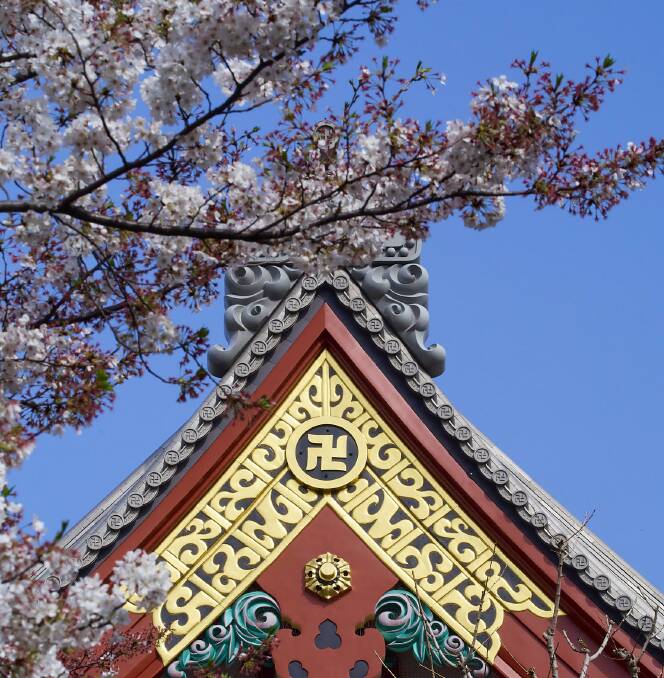 A swastika or manji symbol at the Sensoji Asakusa Kannon Temple in Tokyo. Picture by Rod Thompson. 