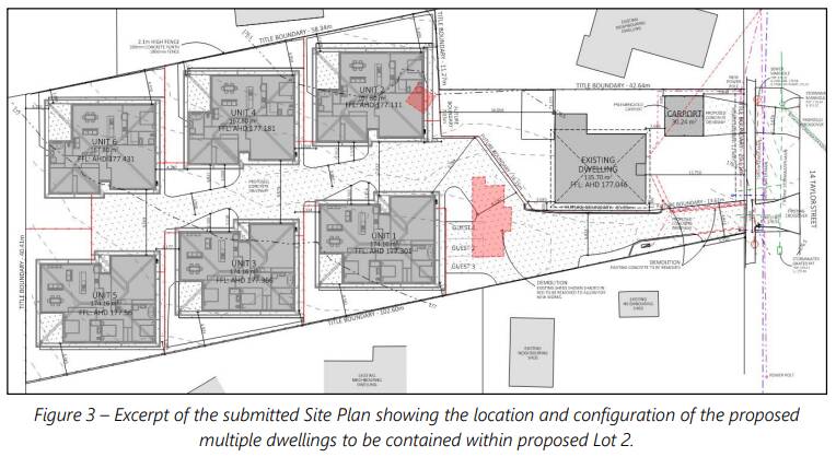 A birds eye plan showing the final layout of the six units. Picture from Meander Valley Council Agenda. 