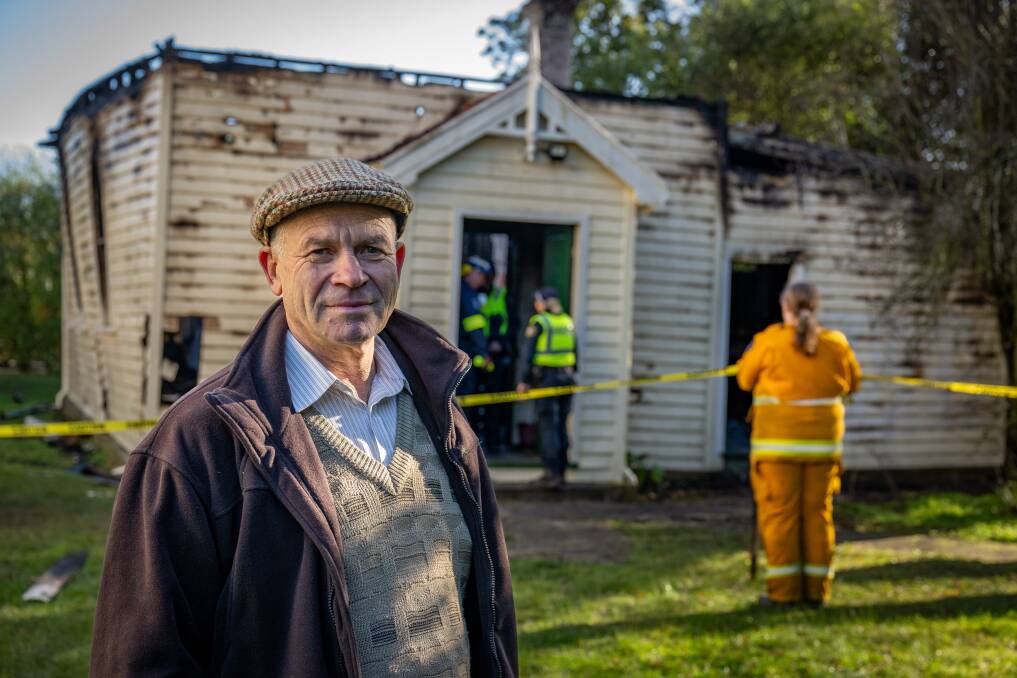 Grahame Foster, Rectors Warden at the back of the church where fire has engulfed the hall. Picture by Paul Scambler. 