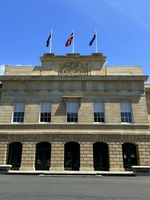 The Australian Flag, the Danish flag and the Tasmanian flag on the Tasmanian Parliament building. Picture supplied. 