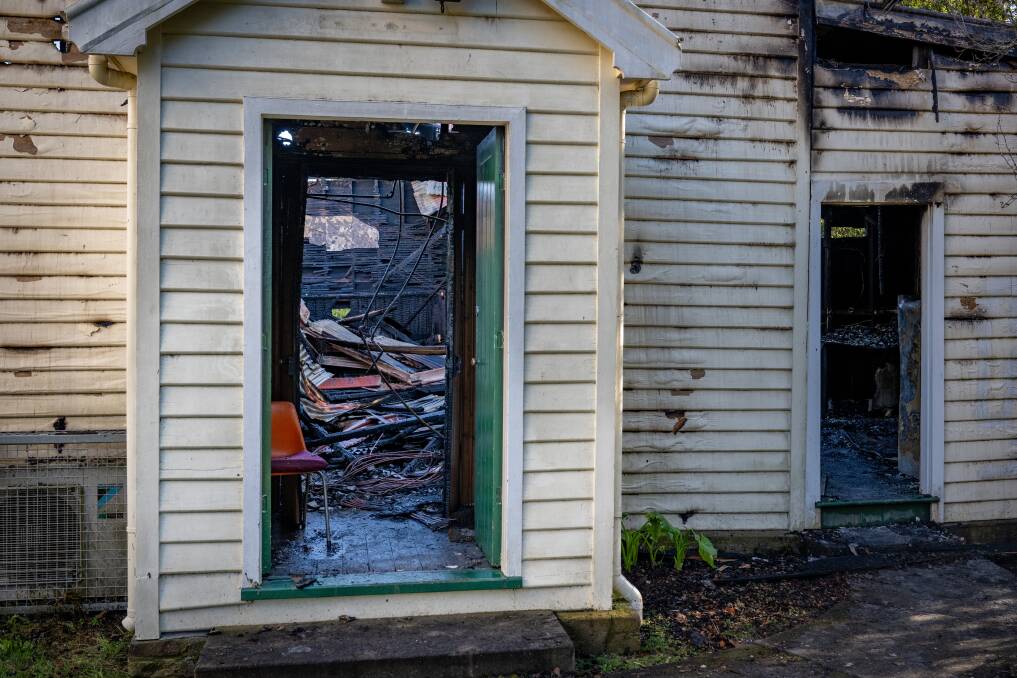 Photos showing the aftermath of the fire at St Andrew's Anglican Church hall. 