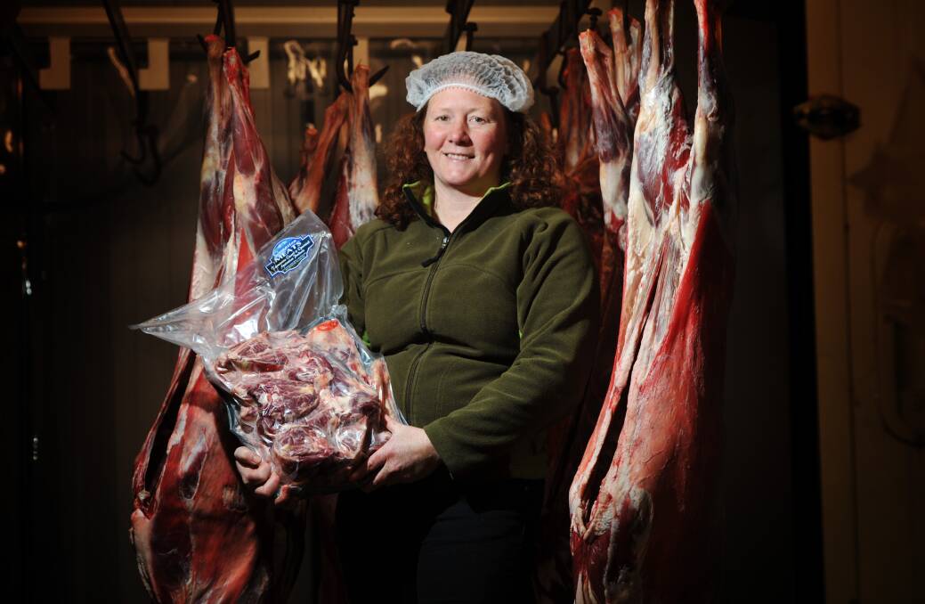 Cheryl Monks, owner and operator of Osmaston Meats in Westbury, with some fresh goat meat. Picture by Scott Gelston. 