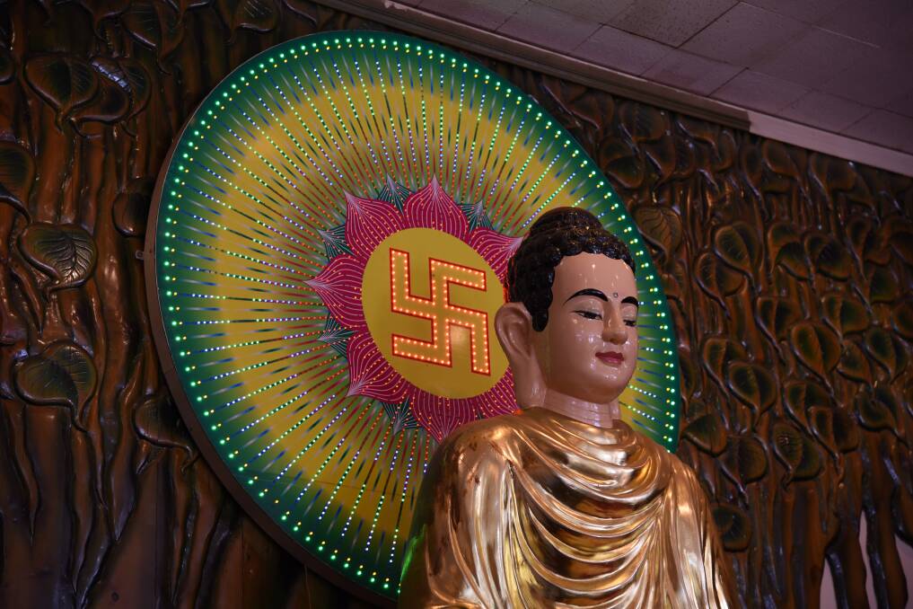 A swastika behind the Buddha at the Quang Minh temple in Braybrook, Victoria. Picture by Diana Cousens. 