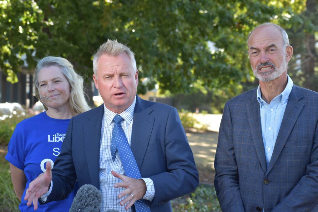 Candidate for Bass Sarah Quaile, Premier Jeremy Rockliff and Minister for Health Guy Barnett. Picture by Aaron Smith