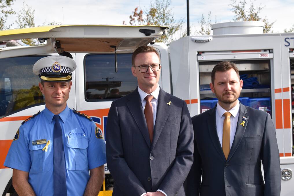 Tasmania Police acting commander Nathan Johnston, RACT chief executive officer Mark Mugnaioni and Braddon MP Felix Ellis. Picture by Aaron Smith