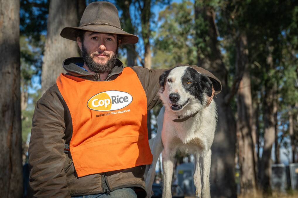 Mark Hirst with his border collie Fletcher after competing at the sheep dog trials at Agfest. Picture by Paul Scambler