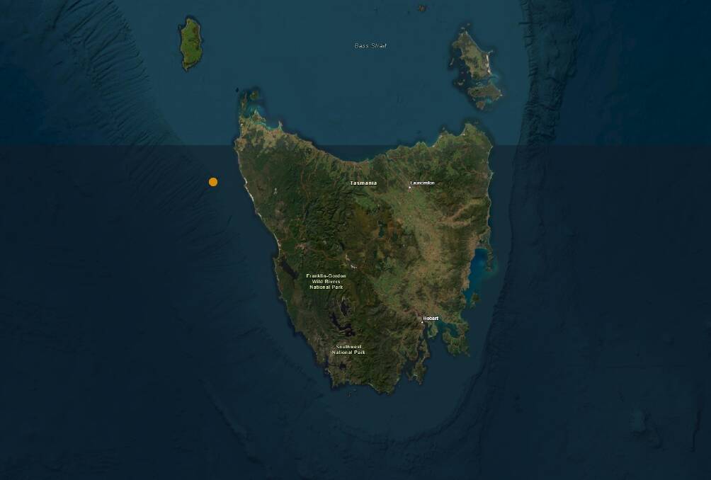 A 'small and shallow' earthquake on offshore Tasmania was picked up by scanners last night. Picture courtesy of Geoscience Australia