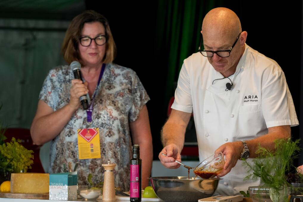 Kim Seagram and celebrity chef Matt Moran at Festivale 2024 at City Park.Picture by Phillip Biggs
