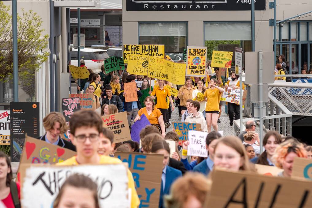 Launceston students will once again march for peace from Royal Park to Riverbend park as part of the Tamar Valley Peace Festival 2023. Picture by Phillip Biggs