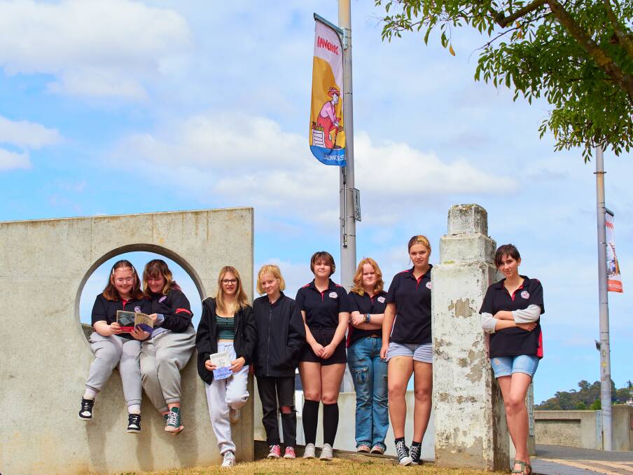 Students from Invermay's Big Picture school have unveiled their new community banners on the Tamar Street bridge. Picture by Rod Thompson