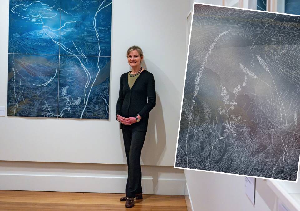 Melissa Smith, a Launceston artist, has won the Womens Art Prize Tasmania for her artwork (right) The light of hidden flowers. Picture by Paul Scambler/supplied