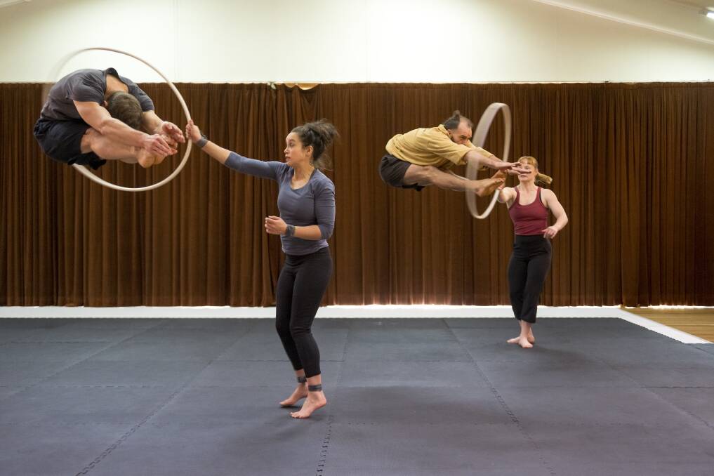 ROOKE, contemporary circus performers Lewie West, Mieke Lizotte, Conor Wild and Freyja Wild rehearsing for Interloper. Picture by Phillip Biggs