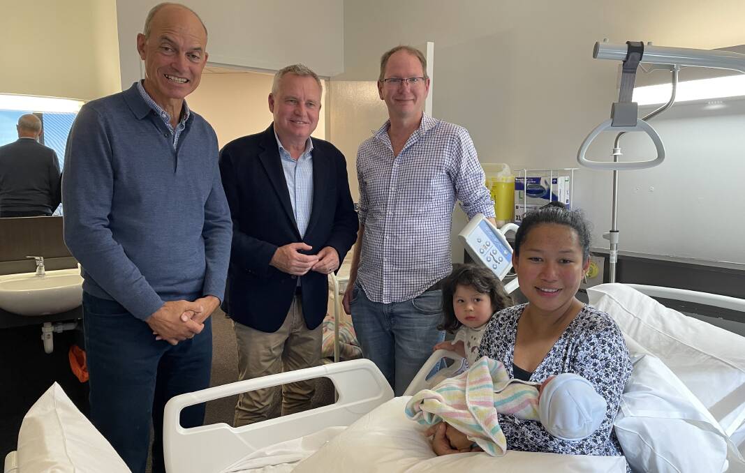Health Minister Guy Barnett, Premier Jeremy Rockliff with North-West family David, Madeline, May and William Gartrell. Pictures by Sarah Fittock.