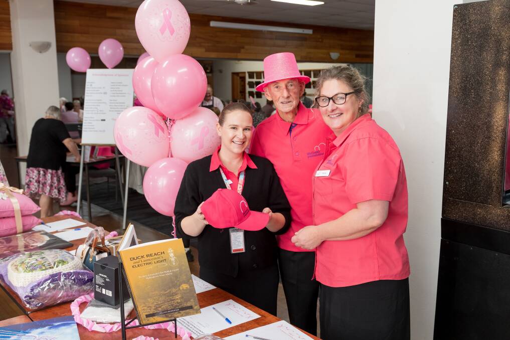 Breast care nurse Ellisa Rosetto, Italian Club committee member Rod Woolley, and Breast care nurse Stacey Regan at the Australian Italian Club in Prospect for the McGrath fundraiser lunch. Picture by Phillip Biggs