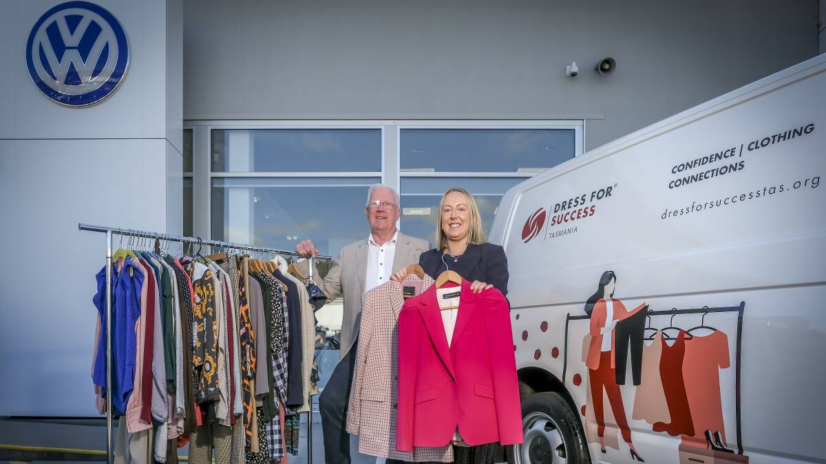 MD of JCM Errol Stewart and CEO of Dress for Success Amanda French at Jackson Motor Company in South Launceston, pictured in-front of the new Dress for Success vehicle. Picture by Craig George 