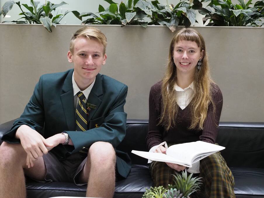 Year 12 student (LC) Erin Coull and year 11 student (St Patrick's College) Rory McMahon. Picture by Joe Colbrook