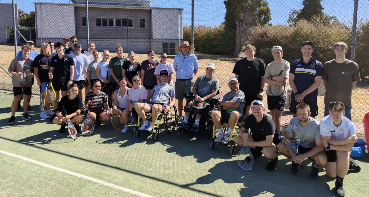 Last week's session led by their lecturer Scott Pedersen, Coach Mat Carswell and wheelchair tennis participant Will Scott. Picture supplied 