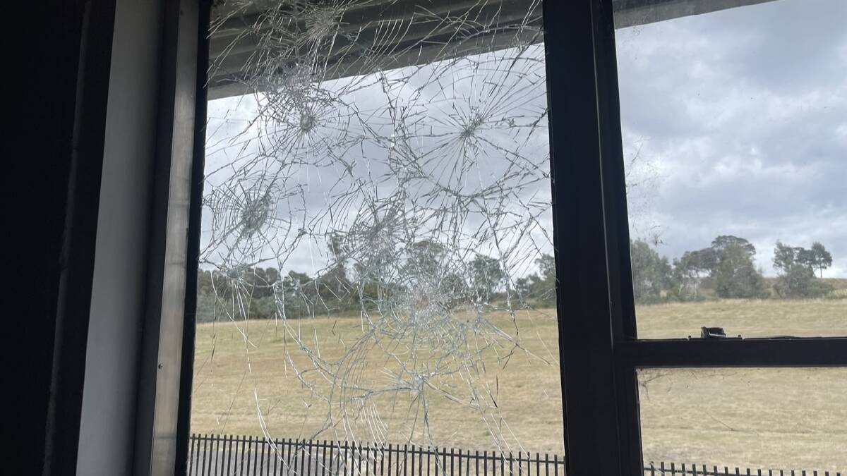 Zions Hill property's recently smashed windows. Picture supplied by Pastor Merrilyn Billing