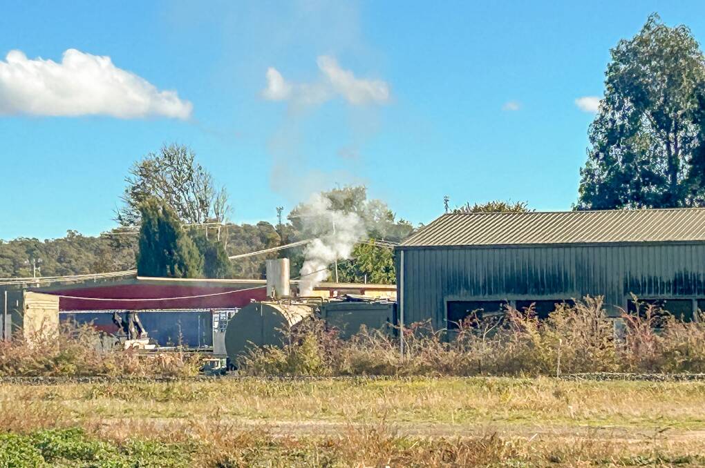 Smoke billows from The Tasmanian Honey Company's processing plant. Picture: Hugh Bohane