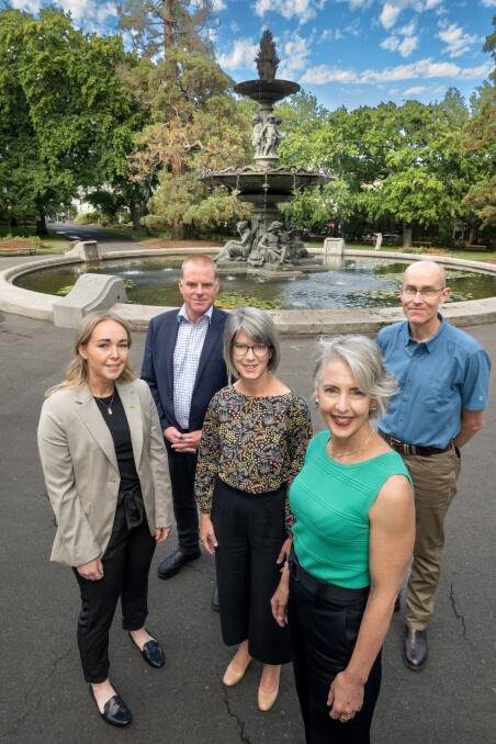 The Greens housing spokesperson Vica Bayley (back left) with fellow Greens at Princess Square, Launceston: Picture by Phillip Biggs