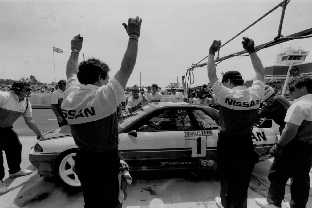 LEGENDARY: Jim Richards in the pits in the Nissan GTR at the 1991 Bathurst 1000, one of the 35 in which he competed. Picture: Simon Alenka/Fairfax Media 