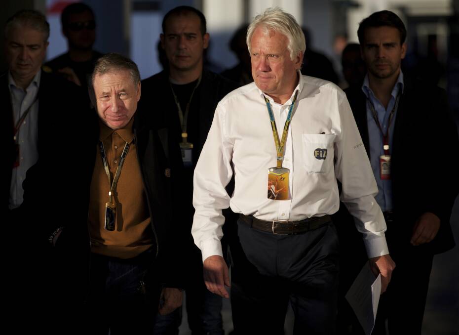 VALE: Charlie Whiting, FIA Race Director (r) pictured here in 2014 with FIA President Jean Todt, died in Melbourne on March 14, aged 66. He is remembered as the greatest champion for Formula One. Picture: AP Photo/Pavel Golovkin, File