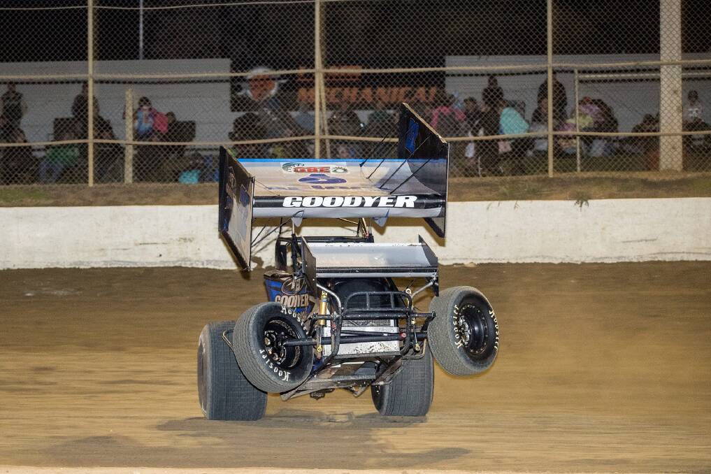 FULL TILT: Jock Goodyer in action in his sprintcar last meeting at Latrobe Speedway. He will definitely be in contention for line honours again this weekend. Picture: Angryman Photography   