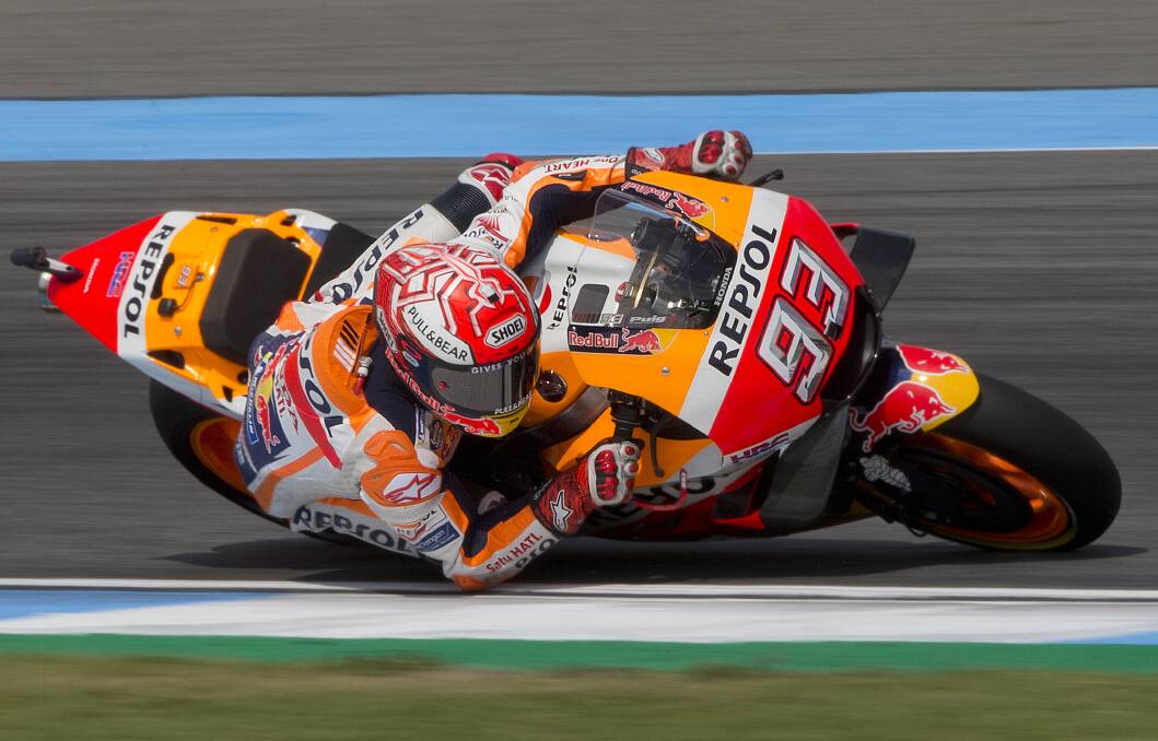 A win for Spain's Marc Marquez in the Japanese GP would give him another Moto GP title. Picture: AP Photo/Gemunu Amarasinghe