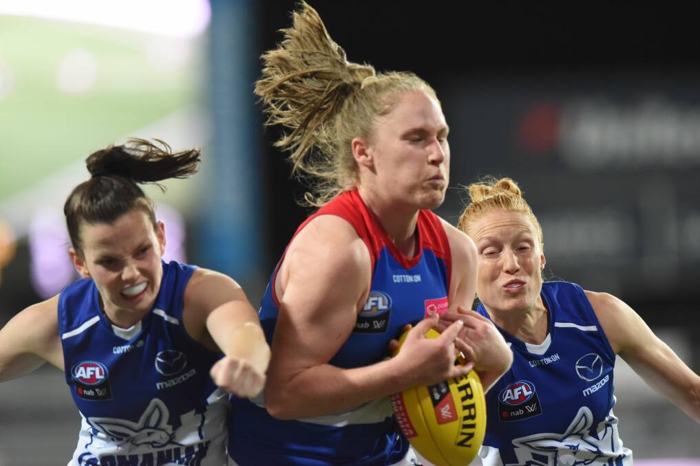 SUPPORT: The AFLW game between the  North Melbourne Tasmanian Kangaroos and the Western Bulldogs at UTAS attracted a bigger crowd than a men’s state league roster game. Picture: Paul Scambler.