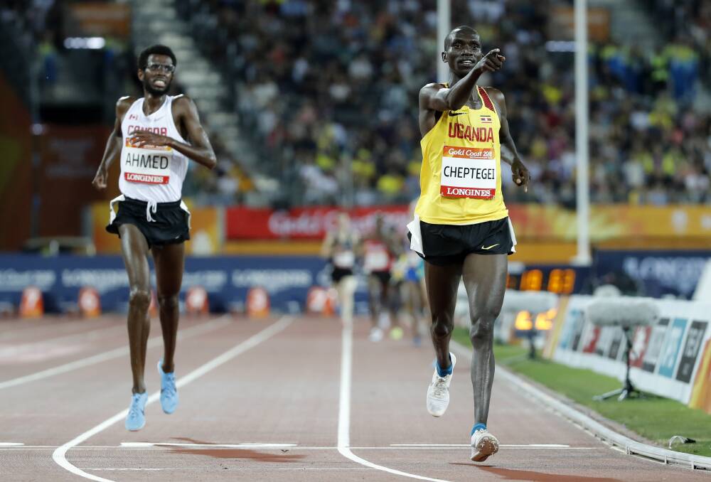 MEMORABLE: Joshua Kiprui Cheptegei's win over Mohammed Ahmed in the 10,000m was just one stunning athletics moment. Picture: AP Photo/Mark Schiefelbein