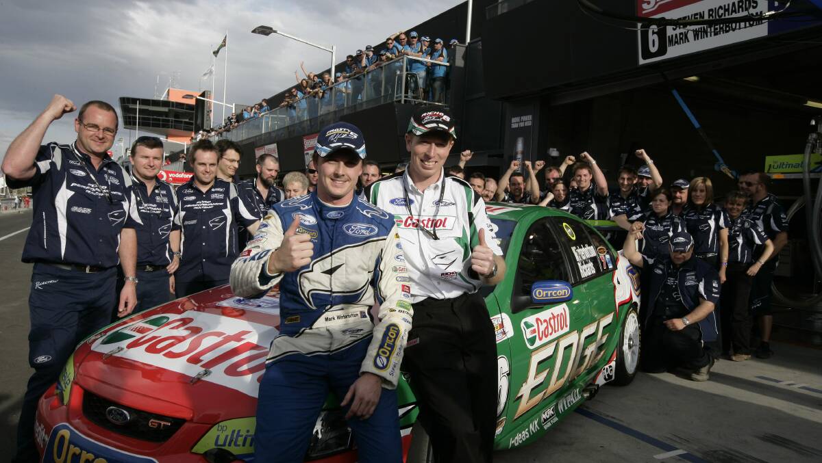 GETTING THE BAND BACK TOGETHER: Mark Winterbottom and Steven Richards pictured here after qualifying for pole for the 2007 Bathurst 1000, will reunite at Irwin Racing for the Pirtek Endurance Cup.