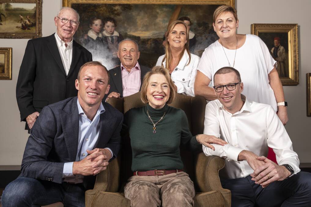 INDUCTEES:New Hall of Fame members (back, L-R) Alan Moffat, Sam Coffa, Wendy Botha and Robyn Maher (front, L-R) Darren Lockyer, Gai Waterhouse and Drew Ginn (absent Harry Kewell). Picture: AAP Image/Daniel Pockett