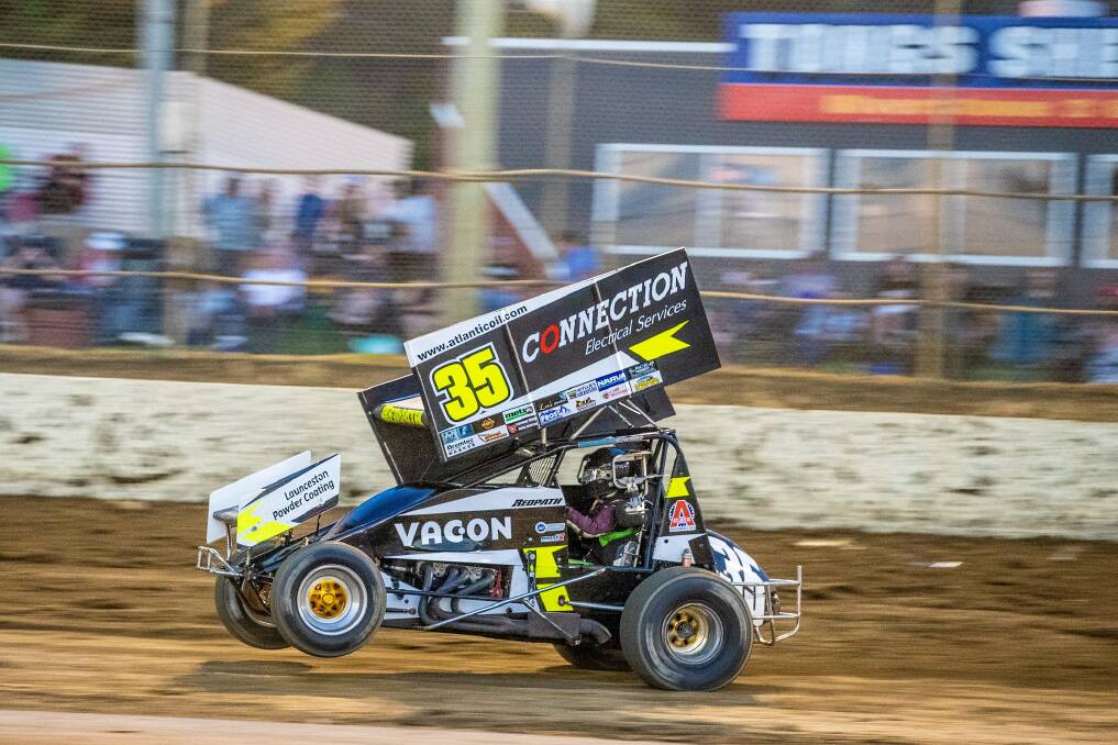 HOT WHEELS: Bruce Pitt wheelstands his sprintcar at Latrobe speedway. Fifteen cars will race for glory and those all-important winter bragging rights. Picture: Angryman Photography 