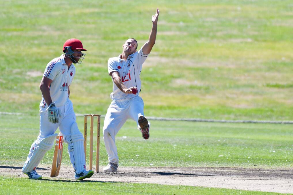 FORM: Ulverstone's Jacob Wiggers brings his pace to the crease, making the most of the new ball during the match against Latrobe. Picture: Brodie Weeding
