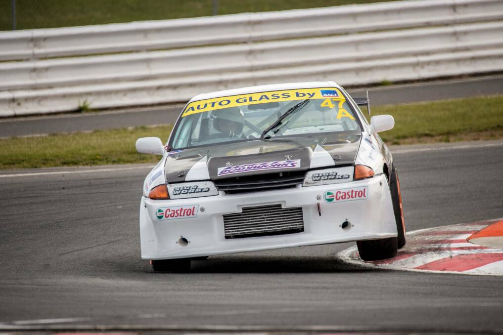WELCOME BACK: Symmons Plains will again host the Tasmanian Circuit Racing Championship which was postponed due to the pandemic. Among the starters Roger White in his Nissan Skyline. Picture: Angryman Photography