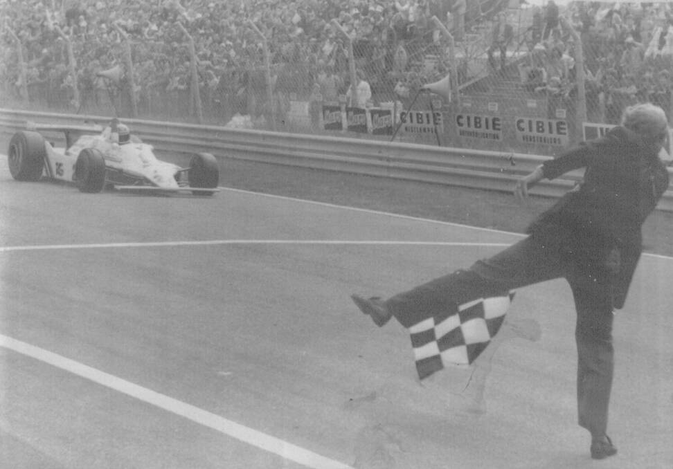 Australian driver Alan Jones crosses the finish line in the 1979 Dutch Formula One Grand Prix. The race returns to the Netherlands after an absence of 34 years. Picture: AP Wirephoto