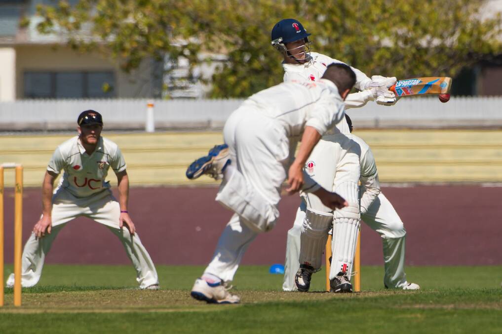 ON THE EDGE: Devonport batsman Bruce Will faces Ulverstone's Will Dau with wicketkeeper Josh Walmsley at the ready. Picture: Phillip Biggs