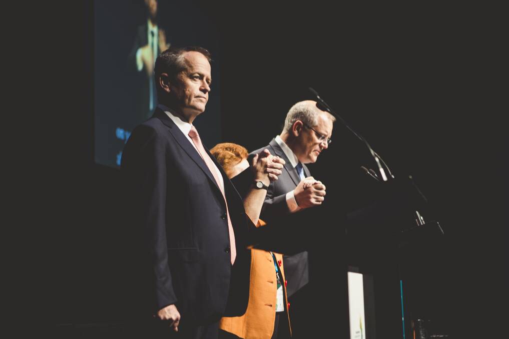 Milestone: Federal opposition leader Bill Shorten and Prime Minister Scott Morrison  Photo: Jamila Toderas