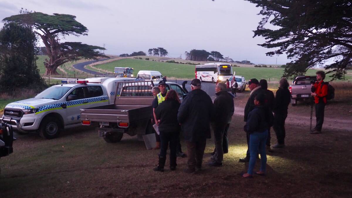 Police on the scene of the blockade at Marrawah. Picture: Bob Brown Foundation