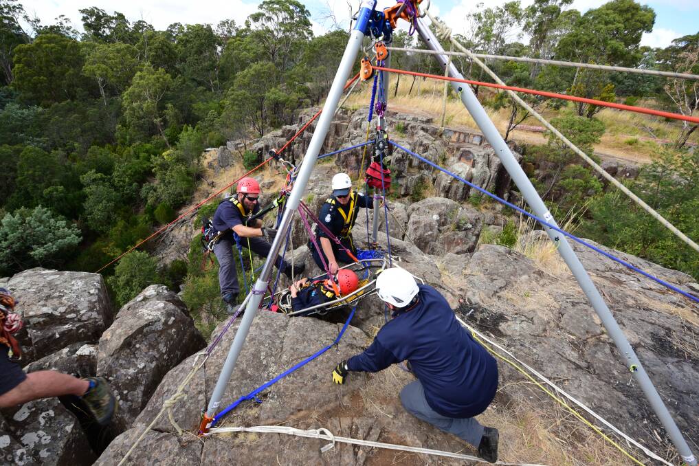 CLIFFTOP: SES Tasmania vertical rescue training. Picture: Paul Scambler