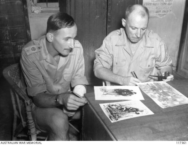 Lietuenant Colonel Dunlop, Commanding Officer, with Lietenant Colonel Coates, Chief Medical Officer in 1945. Picture: Australian War Memorial. 