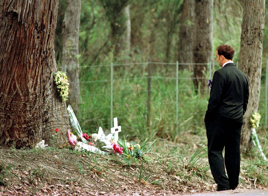 Walter Mikac, one year on from the shootings, at the spot where his wife and two daughters were killed. Picture: File