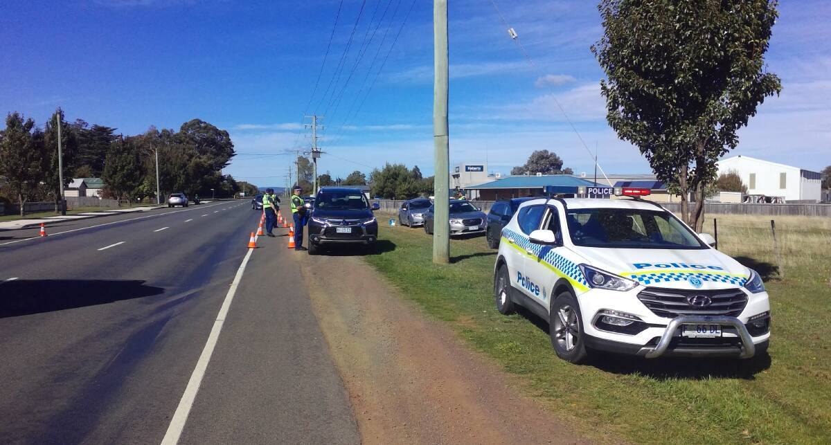 Tasmania Police conducting roadside testing at Campbell Town on Tuesday during the final day of Operation Crossroads. Pictures: Senior Sergeant Jason Jones