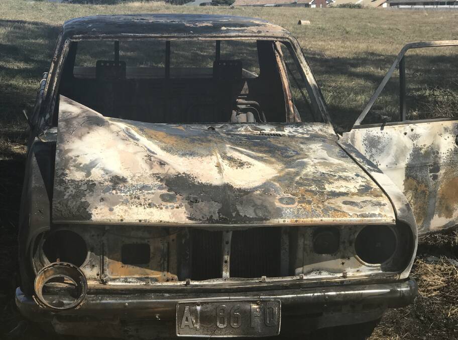 The 1984 Nissan Datsun ute found burnt-out at Rocherlea. P